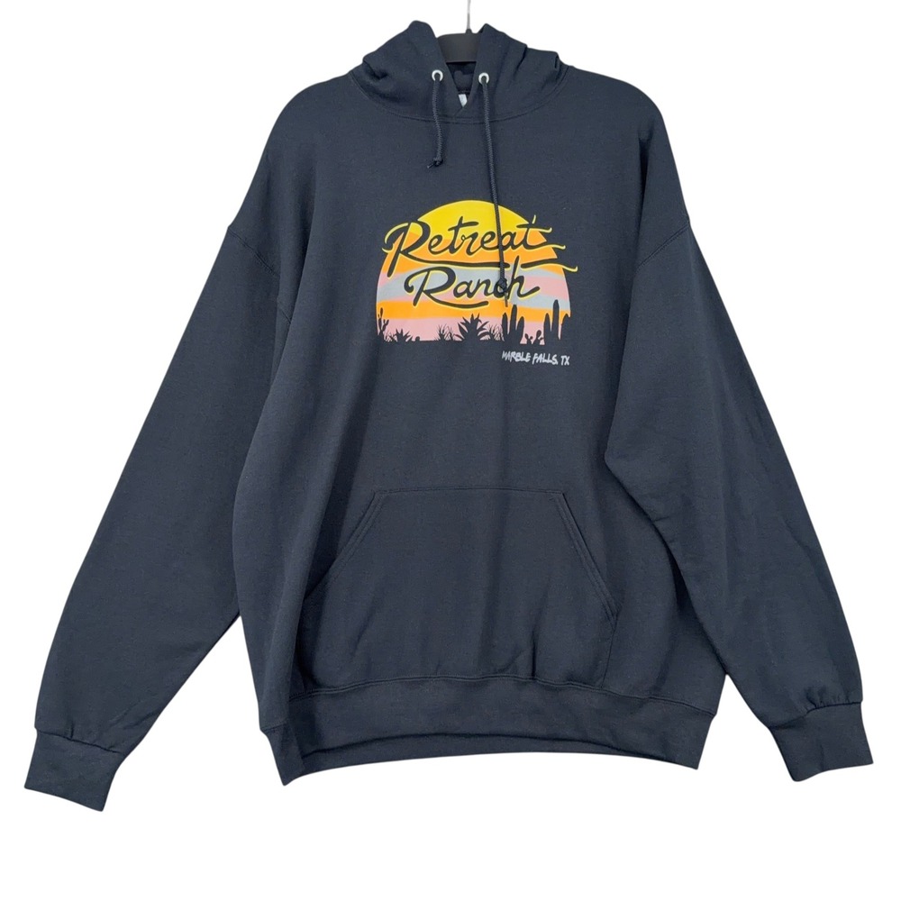 Jerzees Retreat Ranch Marble Falls TX Sunset Graphic Hoodie Black XL New